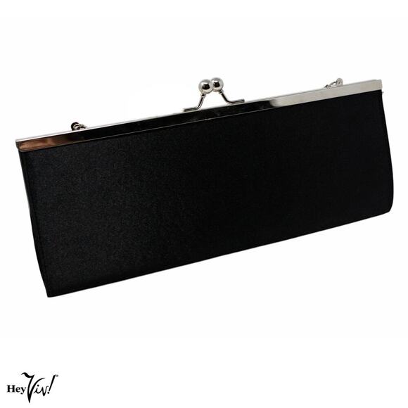 Black Cocktail Evening Bag Clutch Purse Slim Style Bijoux Terner 11x4 - Hey Viv - Picture 2 of 6